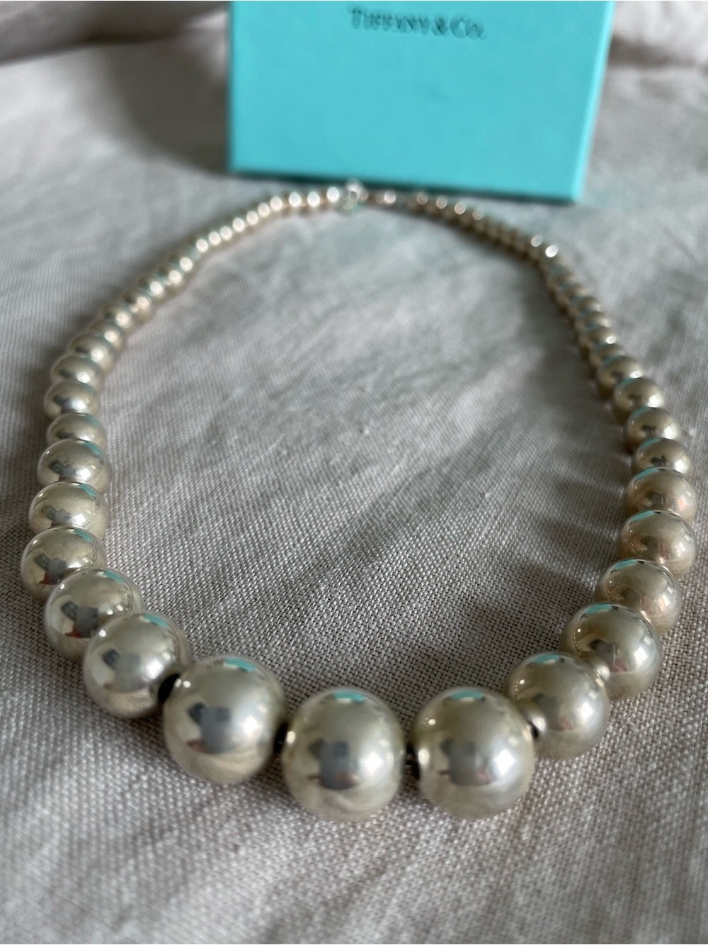 Tiffany & Co. Sterling Silver Graduated Ball Necklace with Original Box